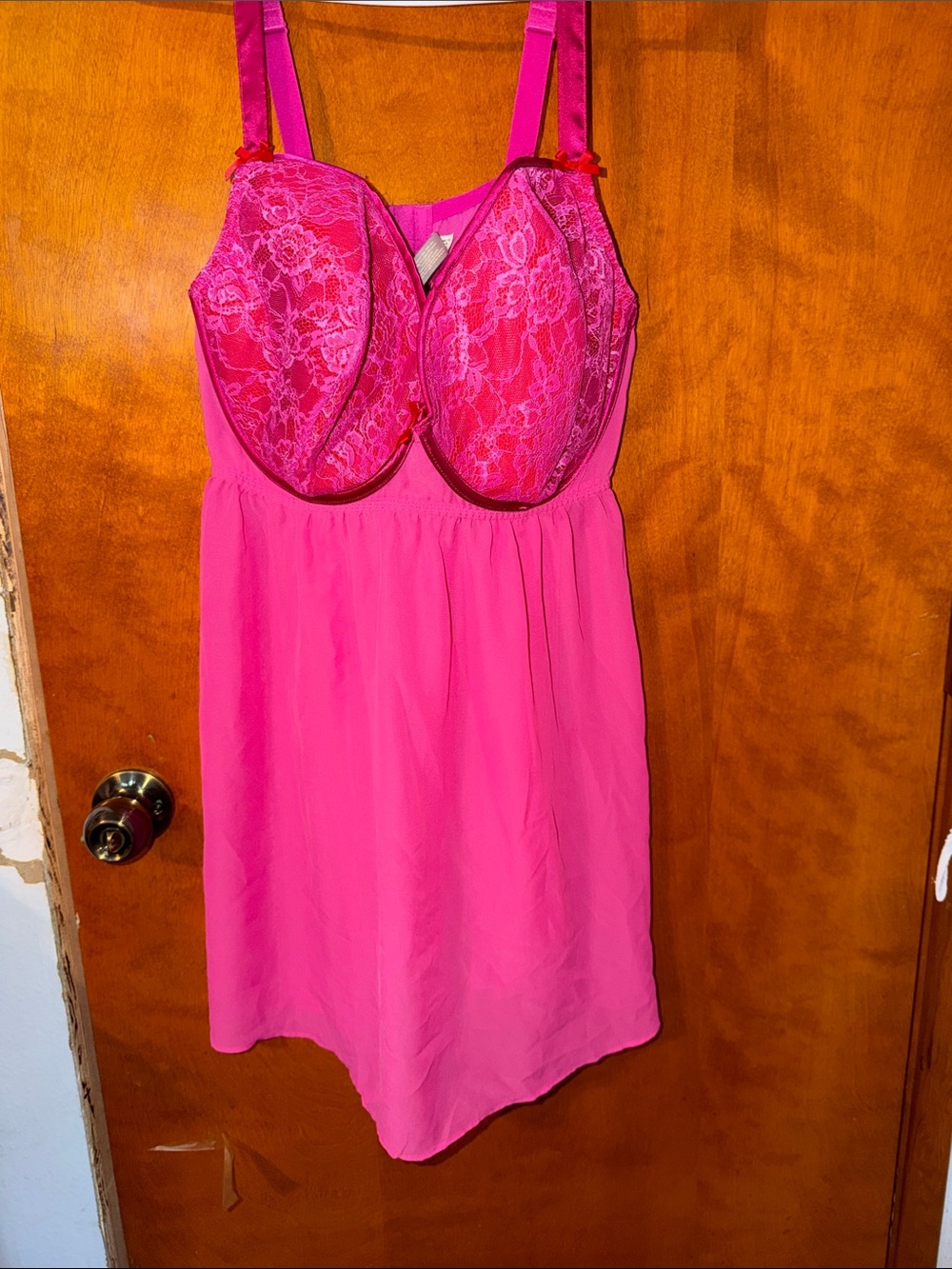 Cacique Hot Pink Lace-Trim Underwire Chemise